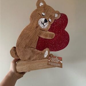 Adorable Wooden Bear with Glitter Heart